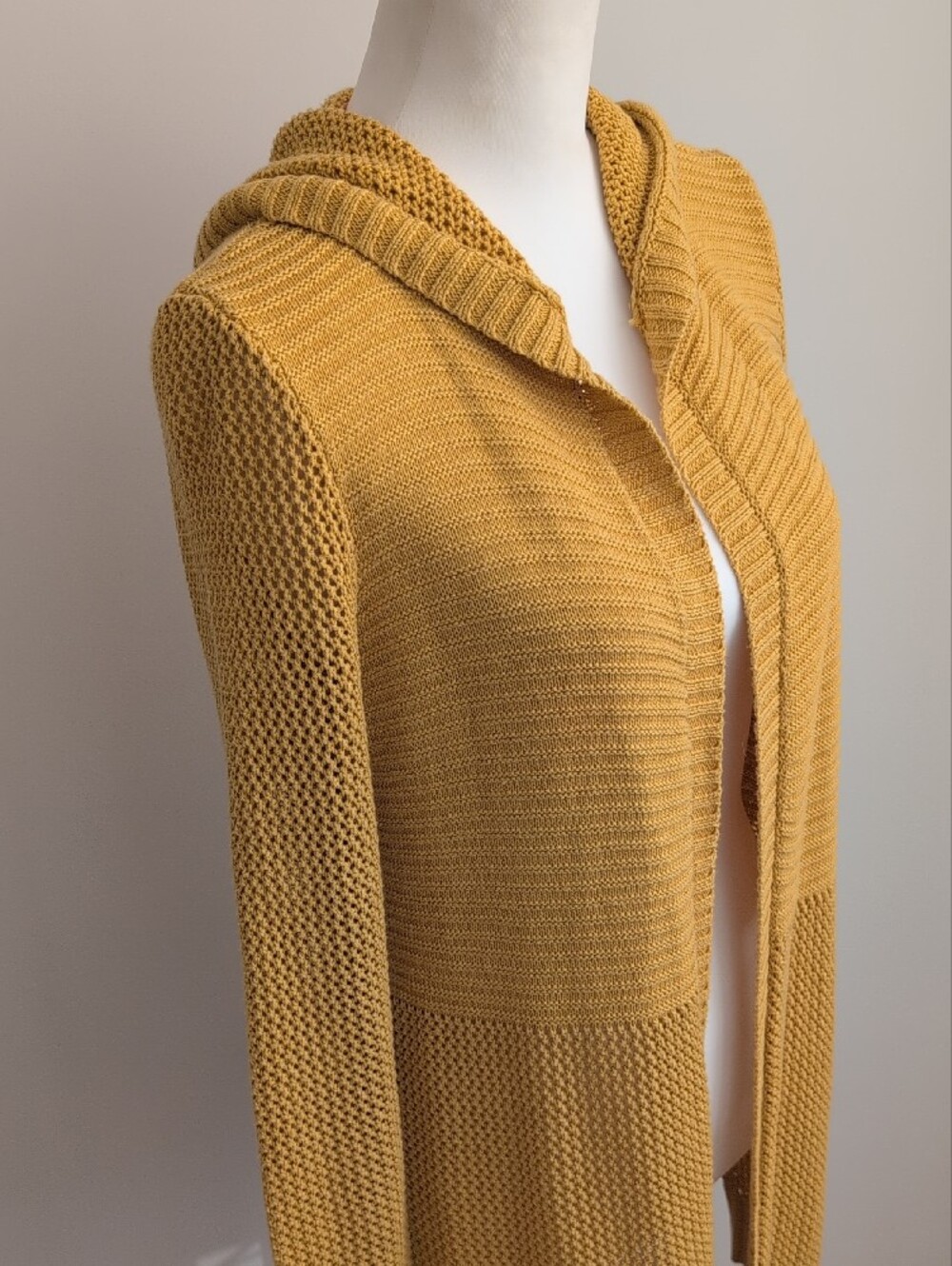 Marled Reunited Clothing Mustard Yellow Hooded Duster Cardigan - Picture 3 of 8